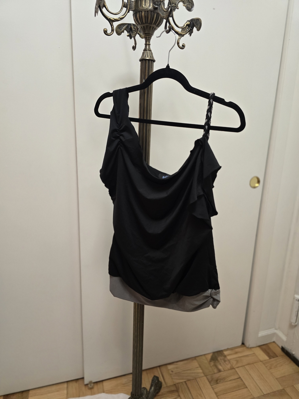 Black Women's One-Shoulder Ruffle Tank Top - Brand:buffalo